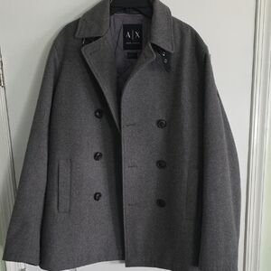 Men's Armani Exchange double-breasted Gray Wool Peacoat XL